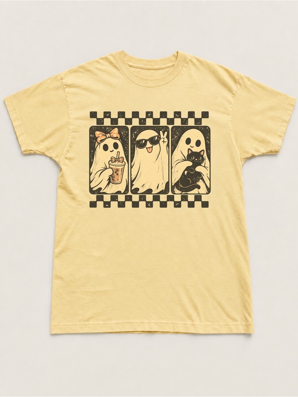 Ghost Black Cat Spooky Unisex T-shirt Funny Halloween Coffee Tee